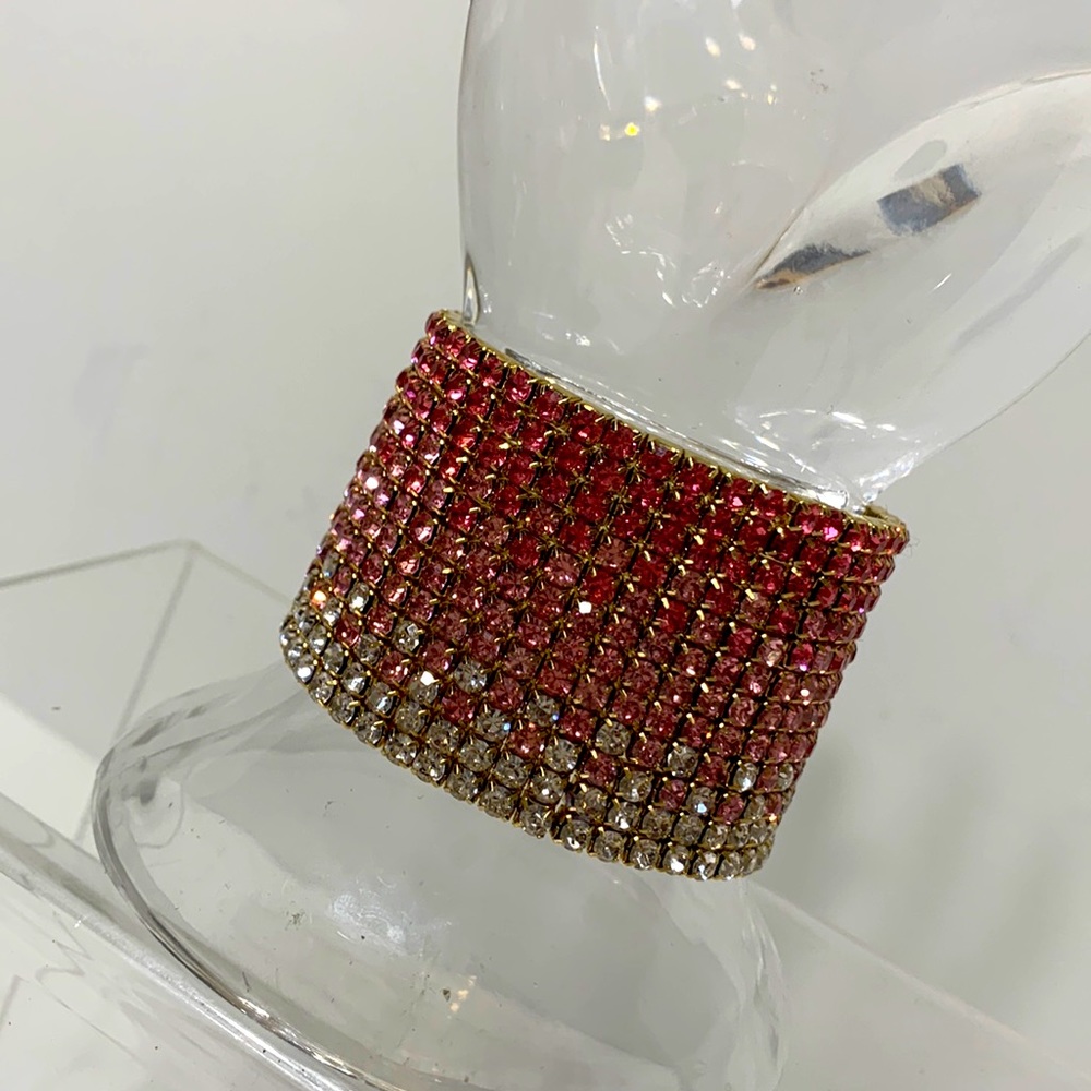 Pink crystal rhinestone bracelet Ombre 12 row